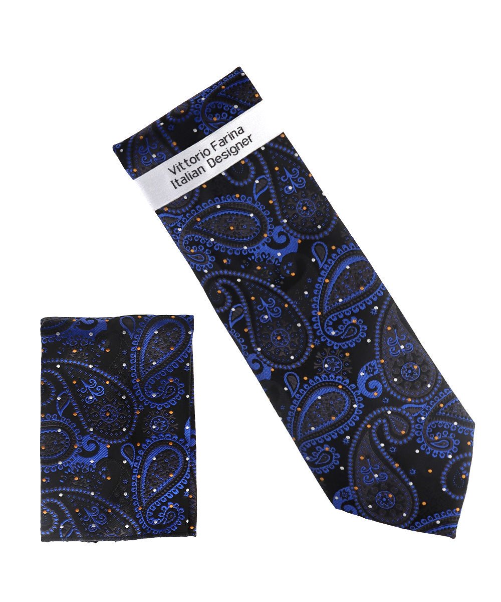 Vittorio Farina Men's Paisley Design Necktie &amp; Pocket Square - NH-D_1510 - Classy Cufflinks