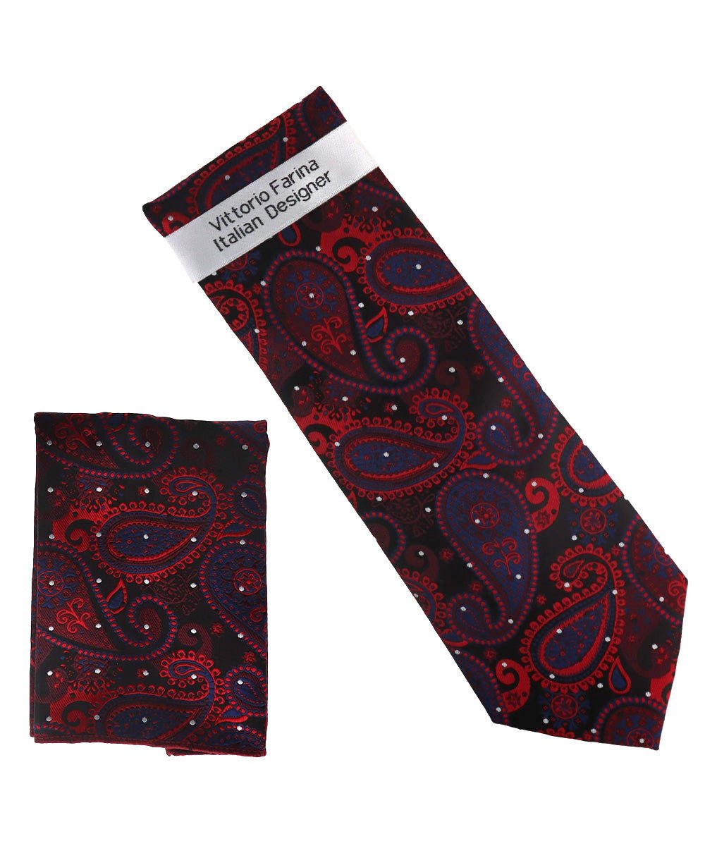 Vittorio Farina Men's Paisley Design Necktie &amp; Pocket Square - NH-D_1511 - Classy Cufflinks