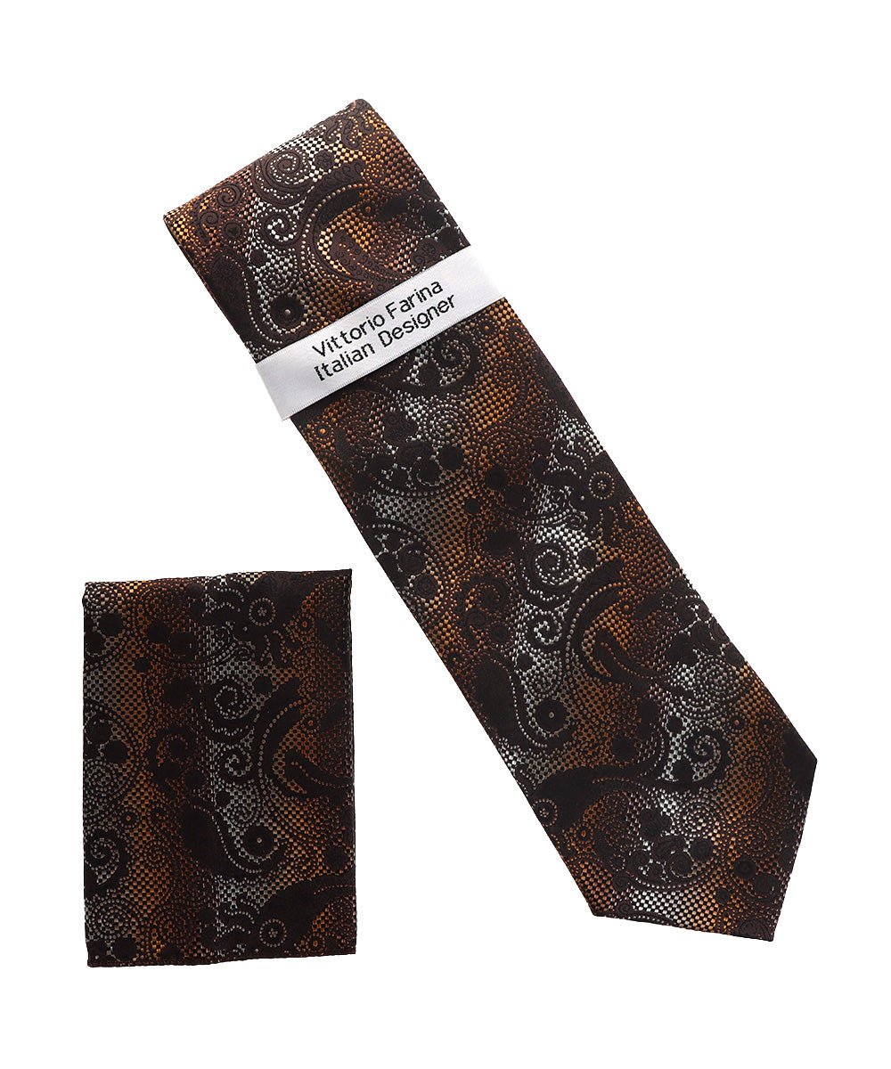Vittorio Farina Men's Paisley Design Necktie &amp; Pocket Square - NH-D_1514 - Classy Cufflinks
