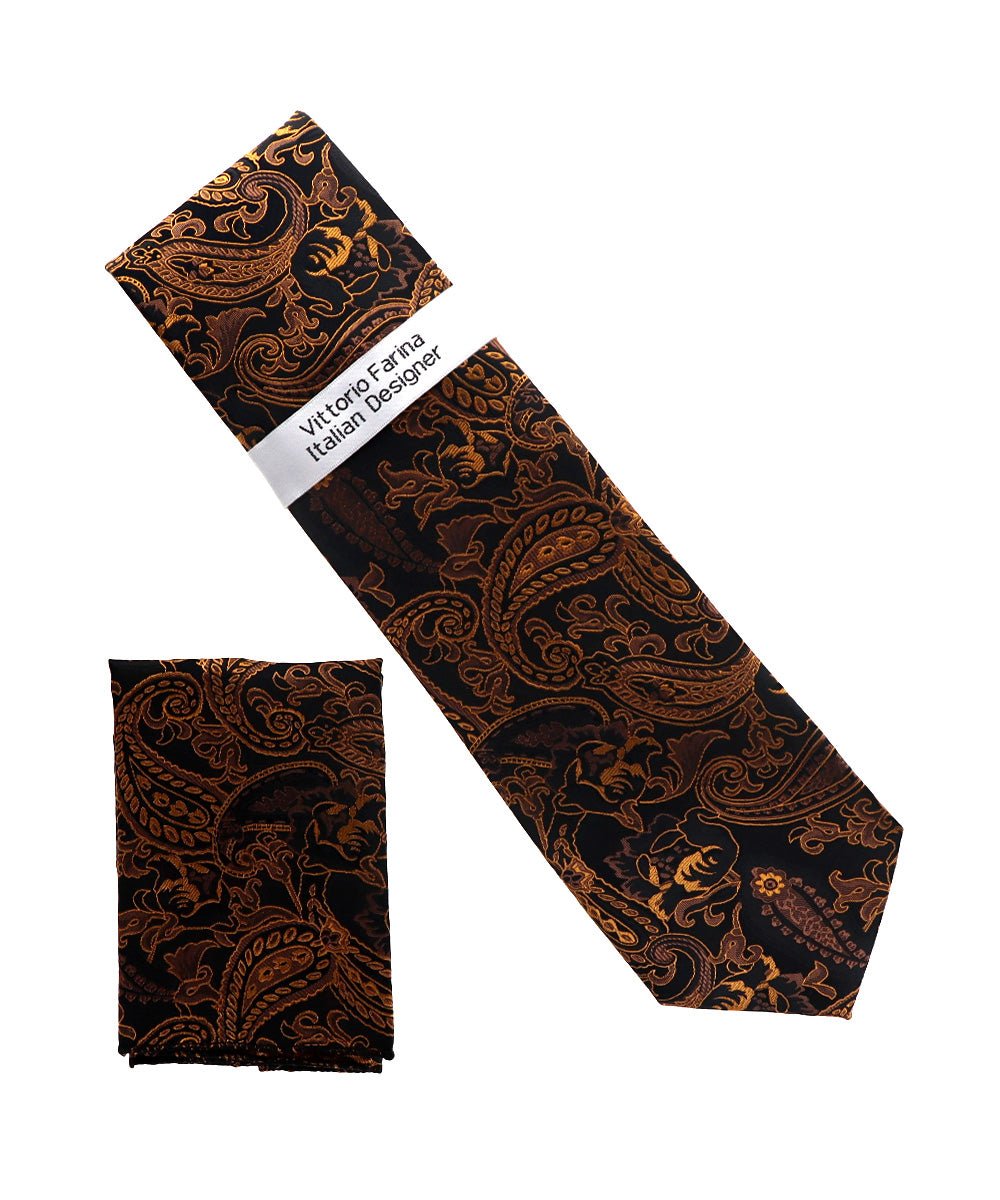 Vittorio Farina Men's Paisley Design Necktie &amp; Pocket Square - NH-D_1515 - Classy Cufflinks