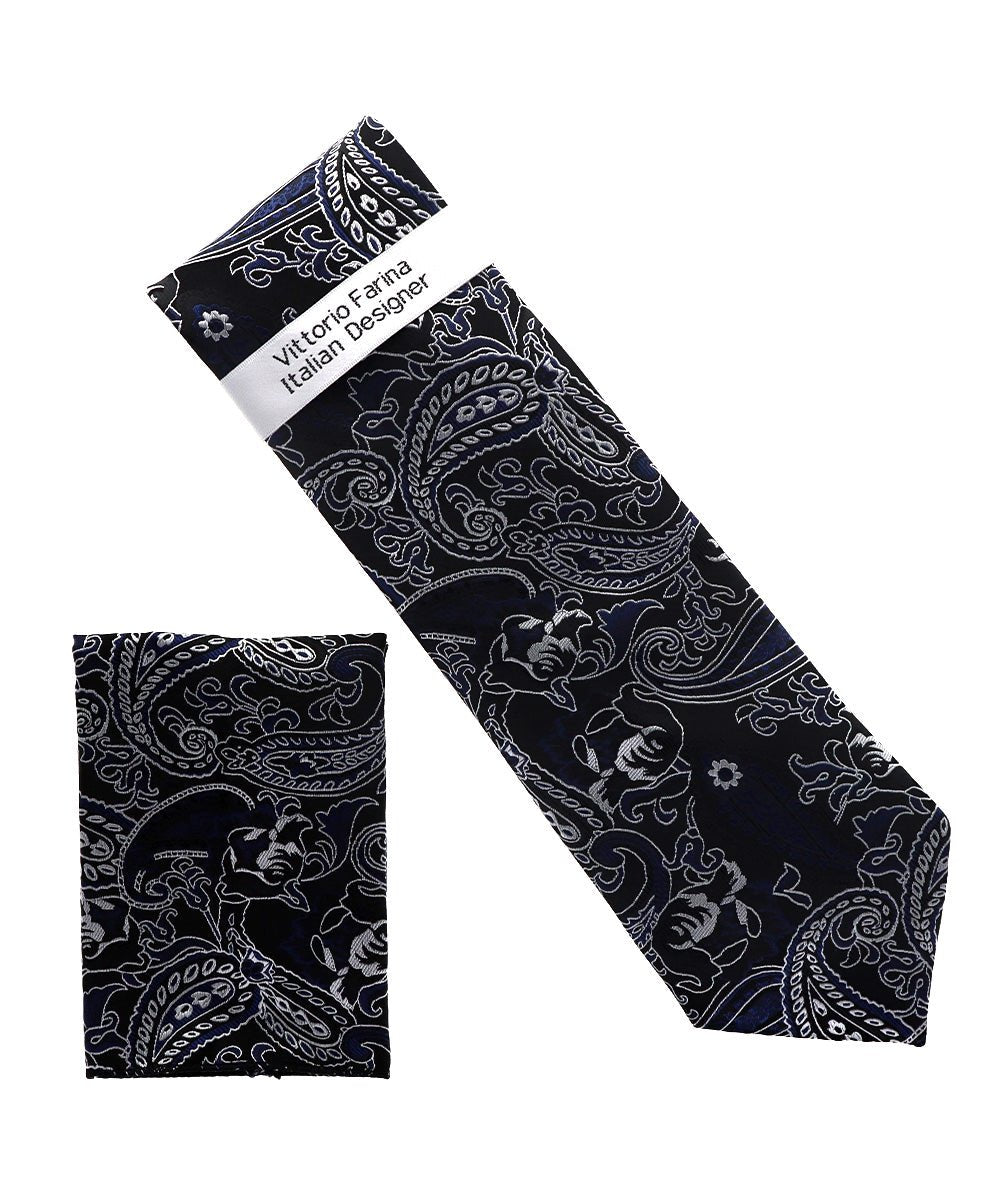 Vittorio Farina Men's Paisley Design Necktie &amp; Pocket Square - NH-D_1516 - Classy Cufflinks