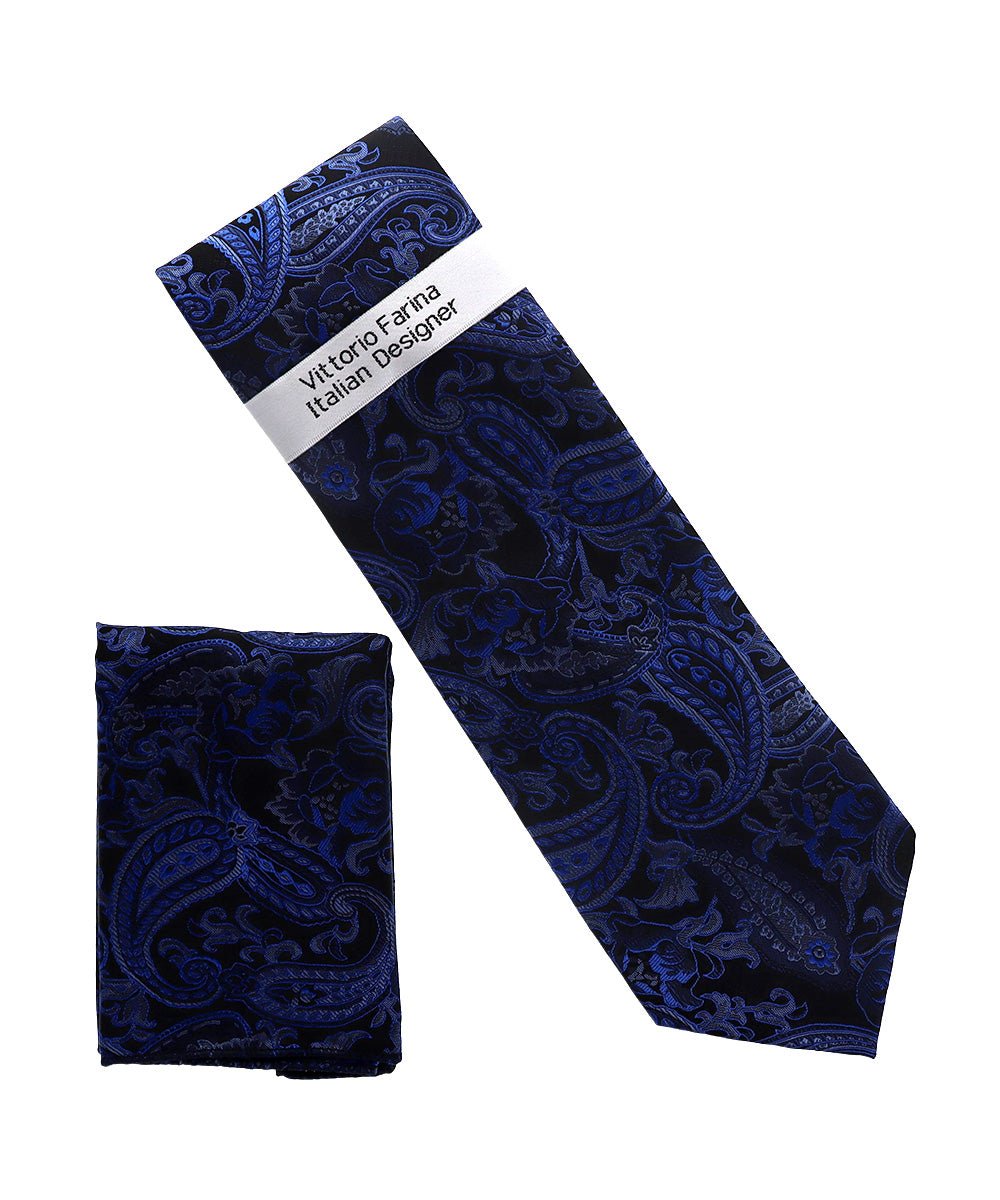 Vittorio Farina Men's Paisley Design Necktie &amp; Pocket Square - NH-D_1517 - Classy Cufflinks