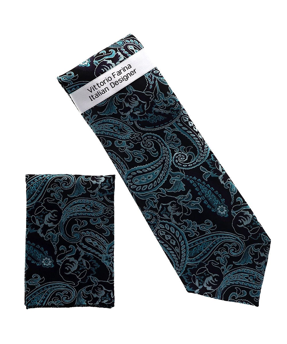 Vittorio Farina Men's Paisley Design Necktie &amp; Pocket Square - NH-D_1518 - Classy Cufflinks