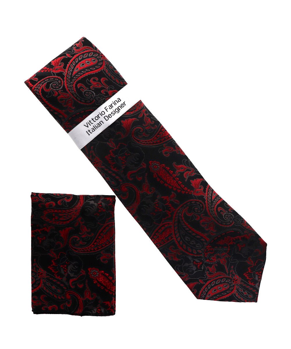 Vittorio Farina Men's Paisley Design Necktie &amp; Pocket Square - NH-D_1520 - Classy Cufflinks