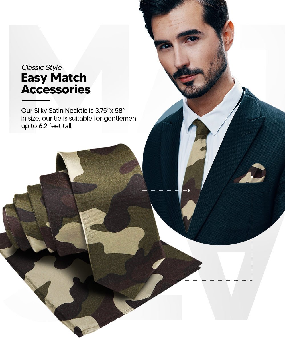 Vittorio Farina Men's Kente Satin Necktie &amp; Pocket Square - NH - K_Camo - Classy Cufflinks