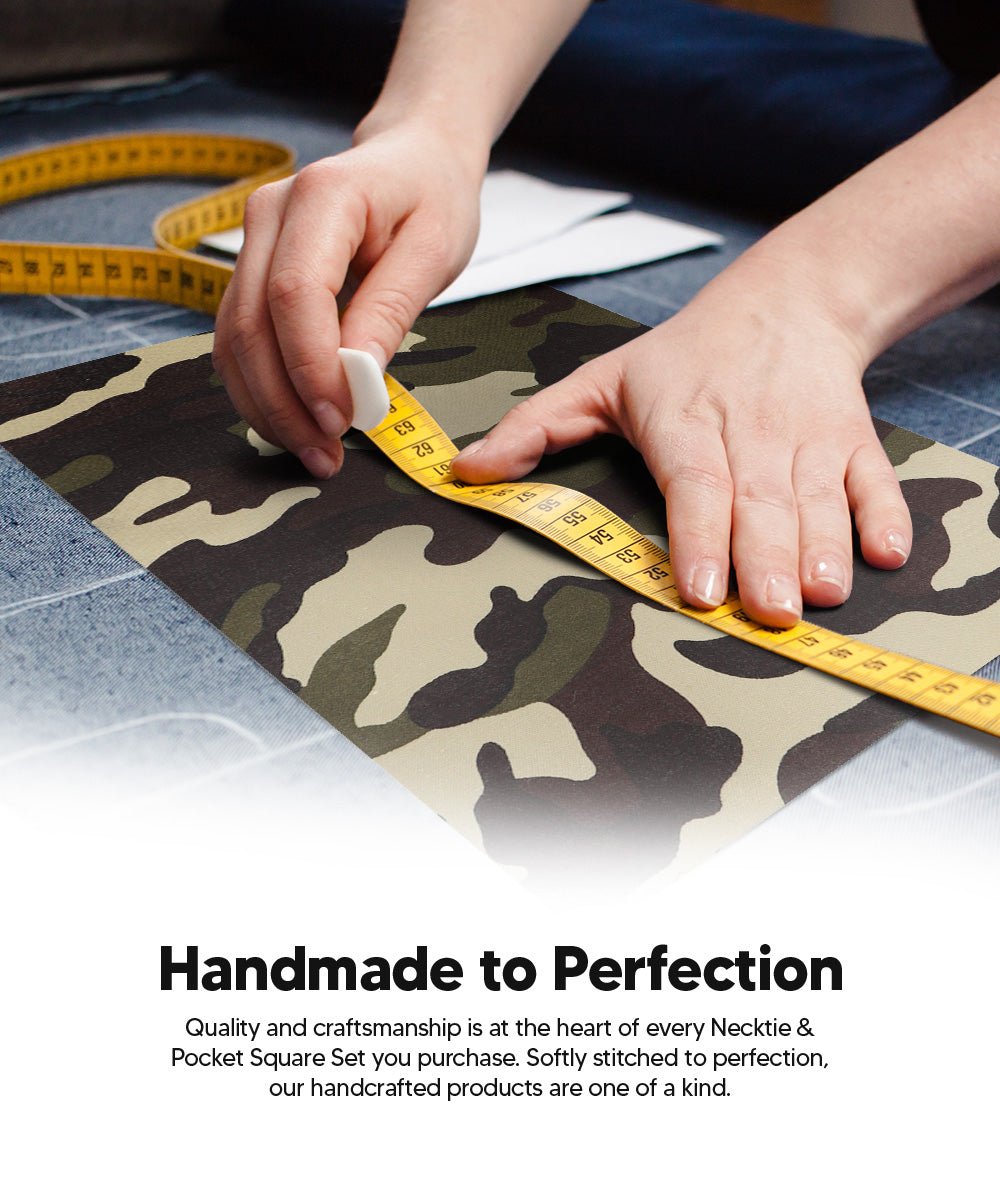 Vittorio Farina Men's Kente Satin Necktie &amp; Pocket Square - NH - K_Camo - Classy Cufflinks