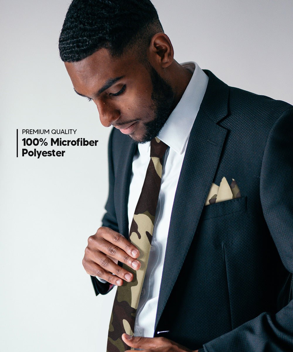 Vittorio Farina Men's Kente Satin Necktie &amp; Pocket Square - NH - K_Camo - Classy Cufflinks