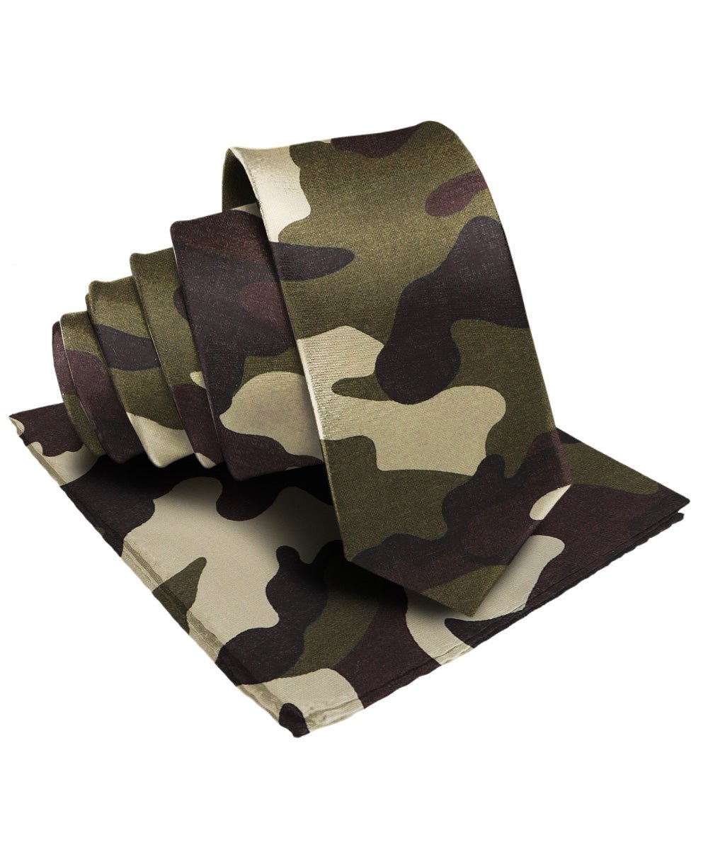 Vittorio Farina Men's Kente Satin Necktie &amp; Pocket Square - NH - K_Camo - Classy Cufflinks