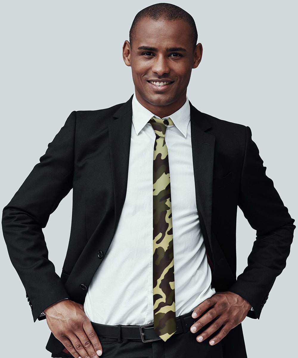 Vittorio Farina Men's Kente Satin Necktie &amp; Pocket Square - NH - K_Camo - Classy Cufflinks