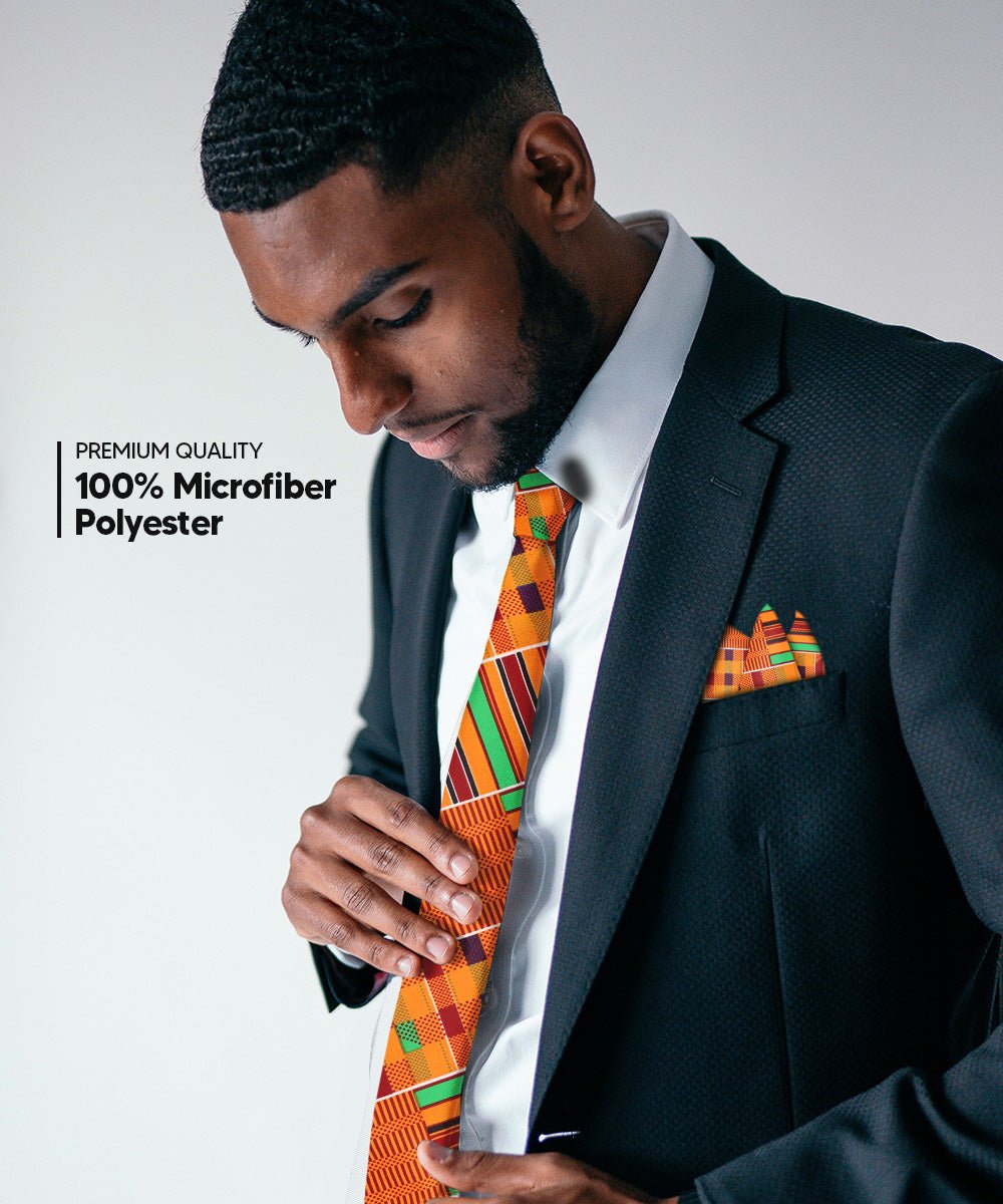 Vittorio Farina Kente Necktie &amp; Pocket Square - NH - K_Kente #1 - Classy Cufflinks