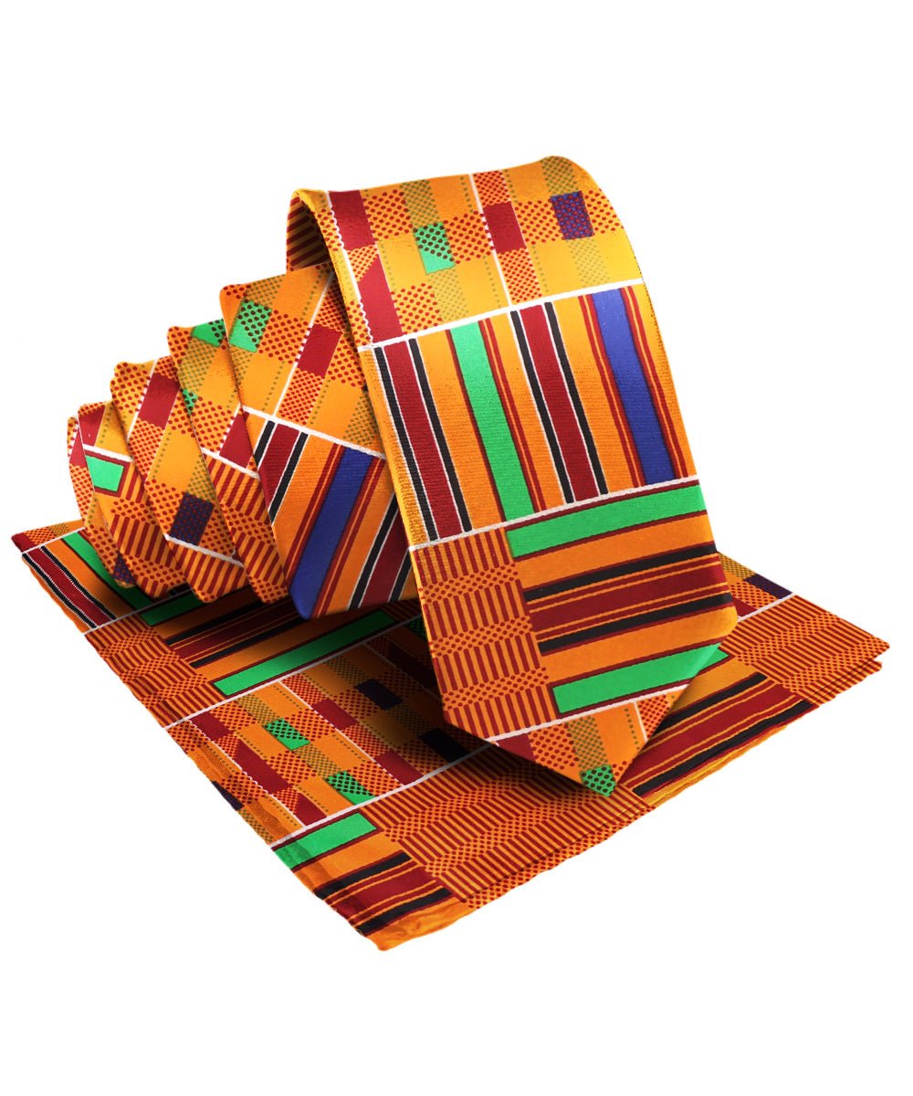 Vittorio Farina Kente Necktie &amp; Pocket Square - NH - K_Kente #1 - Classy Cufflinks