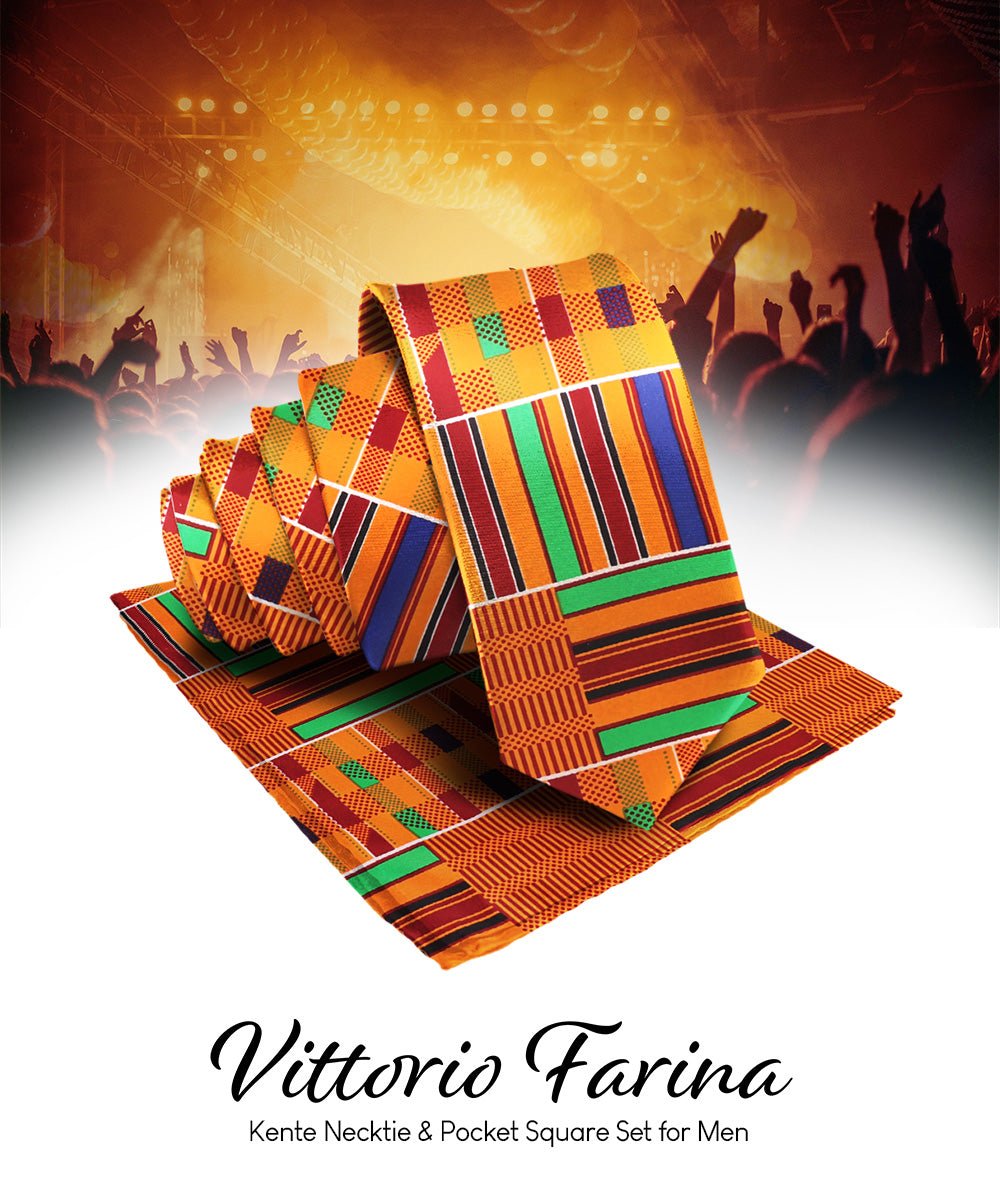 Vittorio Farina Kente Necktie &amp; Pocket Square - NH - K_Kente #1 - Classy Cufflinks