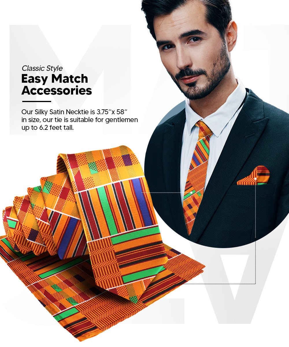 Vittorio Farina Kente Necktie &amp; Pocket Square - NH - K_Kente #1 - Classy Cufflinks