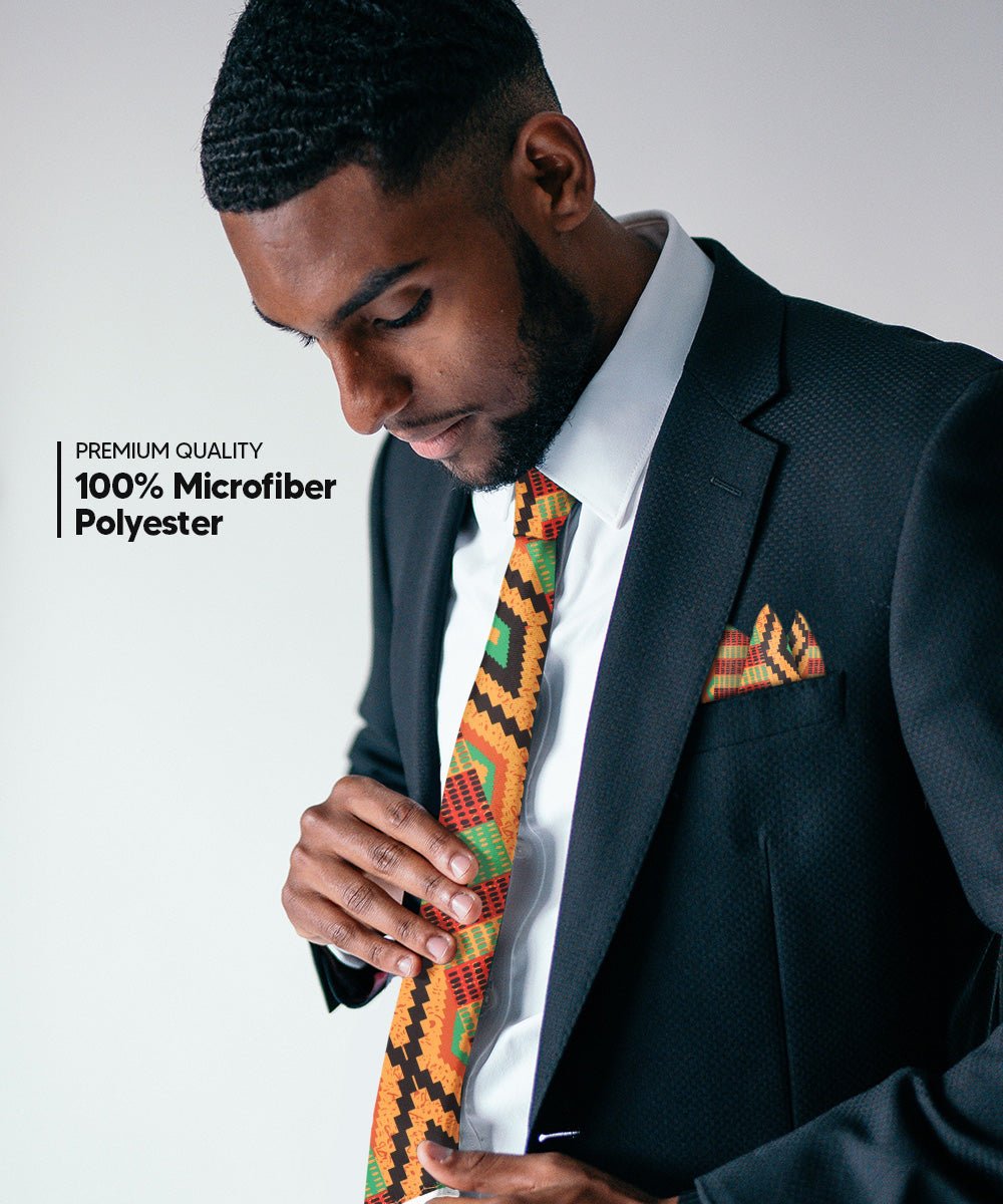 Vittorio Farina Kente Necktie &amp; Pocket Square - NH - K_Kente #2 - Classy Cufflinks