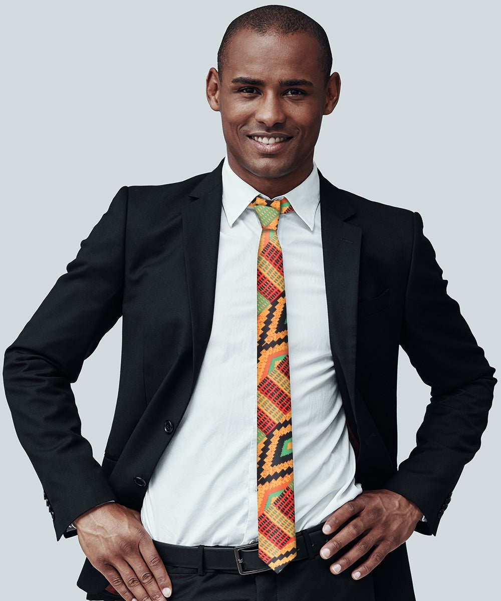Vittorio Farina Kente Necktie &amp; Pocket Square - NH - K_Kente #2 - Classy Cufflinks