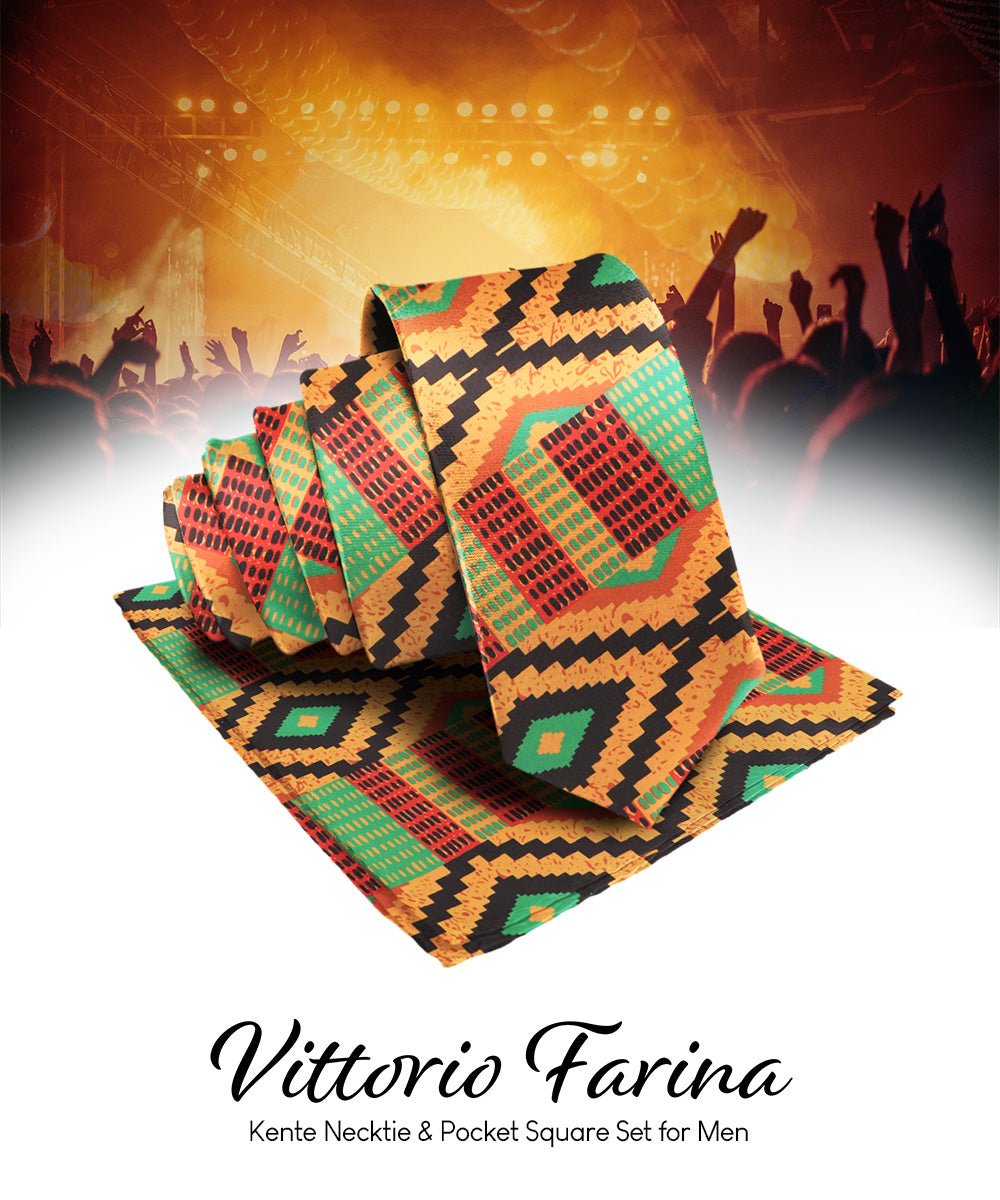 Vittorio Farina Kente Necktie &amp; Pocket Square - NH - K_Kente #2 - Classy Cufflinks