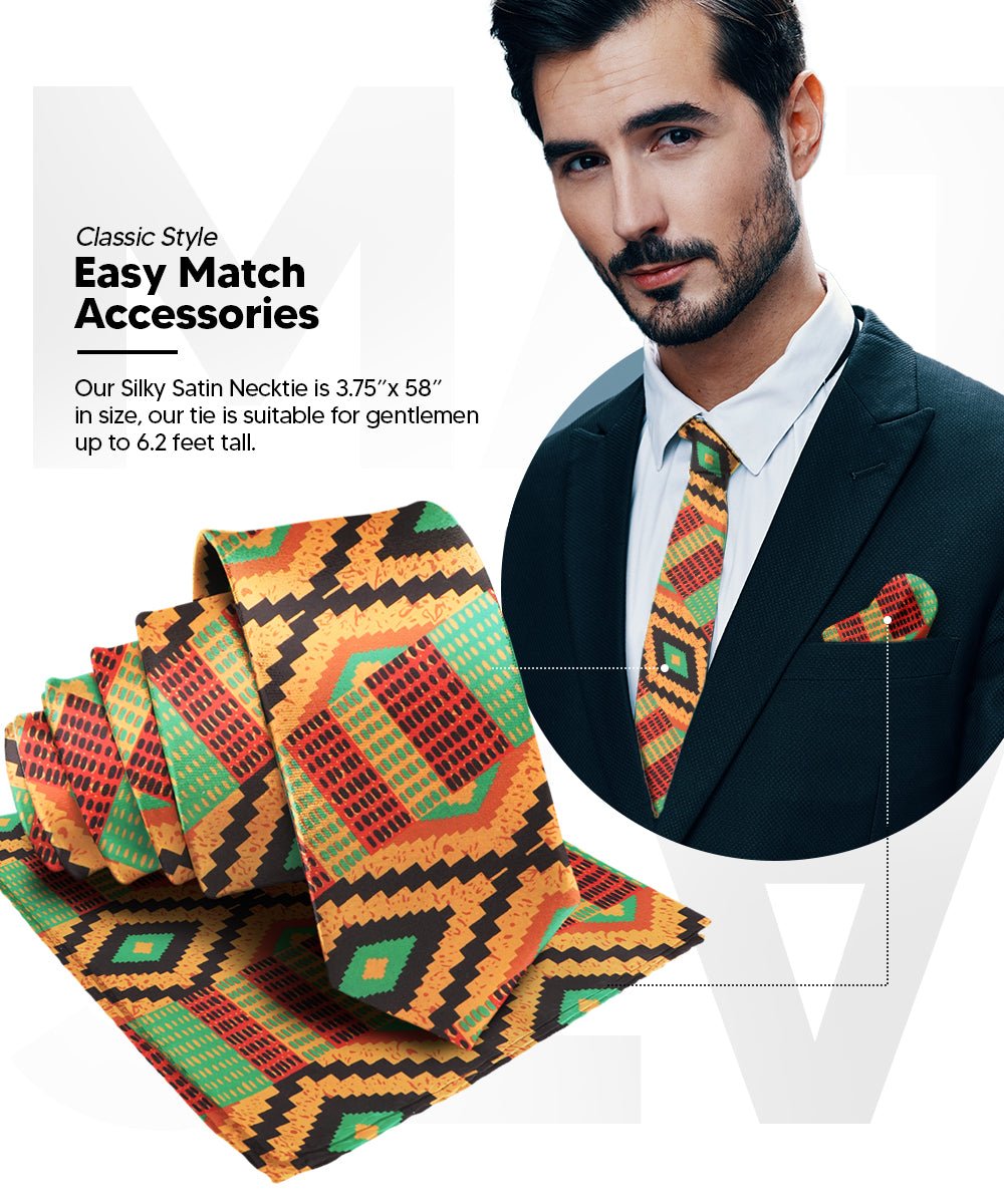 Vittorio Farina Kente Necktie &amp; Pocket Square - NH - K_Kente #2 - Classy Cufflinks