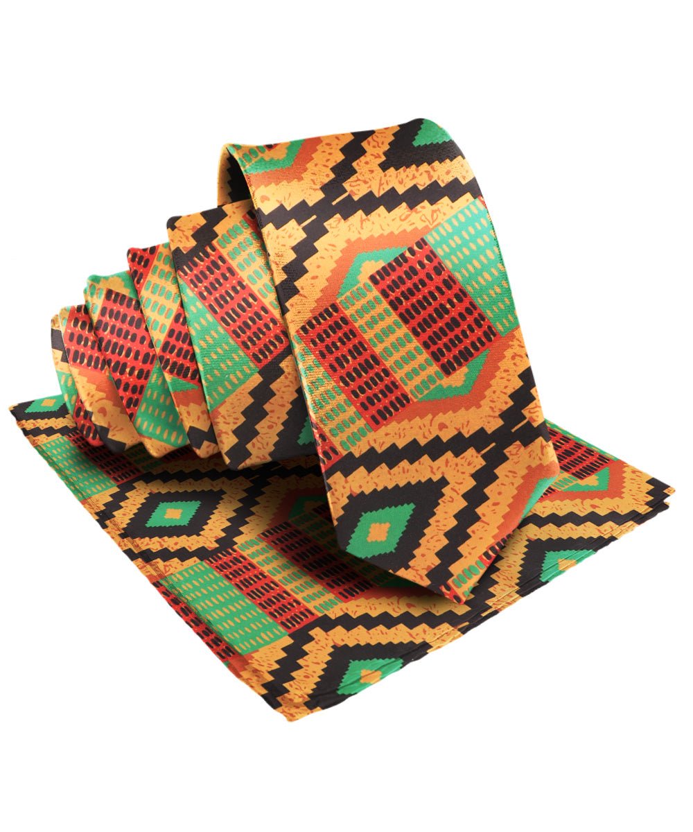 Vittorio Farina Kente Necktie &amp; Pocket Square - NH - K_Kente #2 - Classy Cufflinks