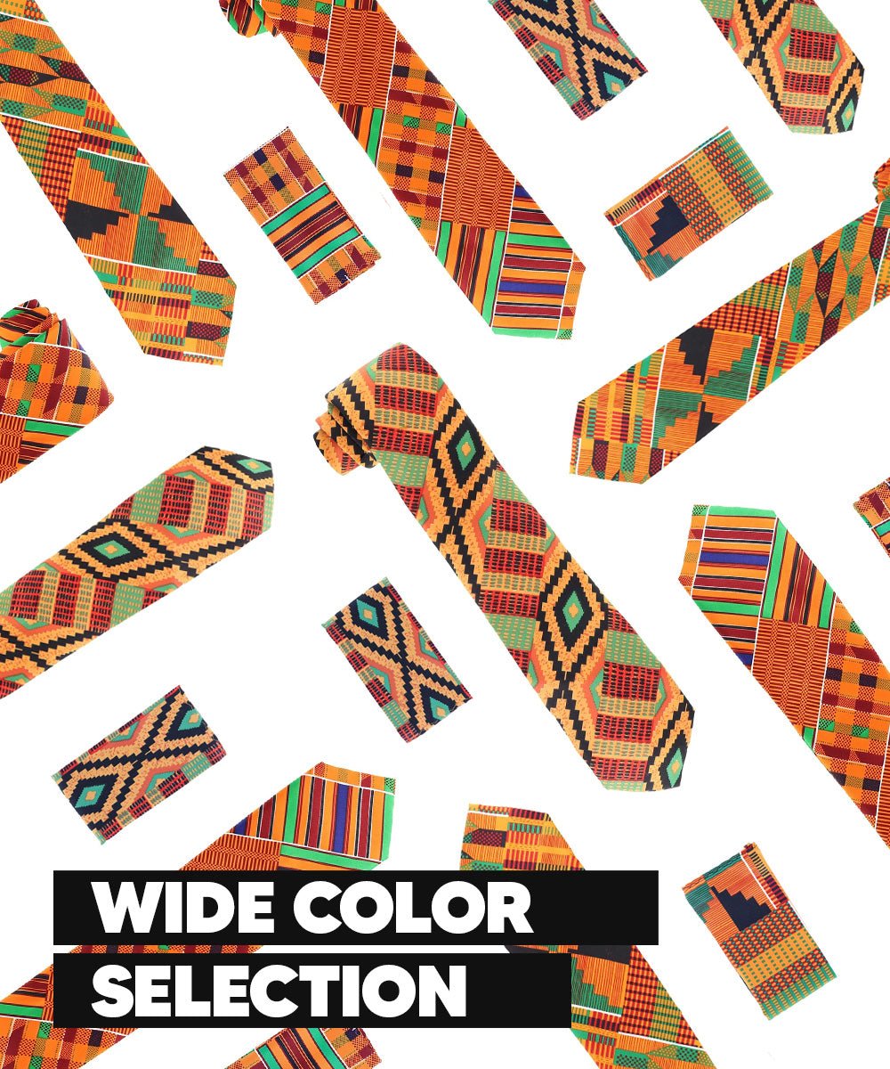 Vittorio Farina Kente Necktie &amp; Pocket Square - NH - K_Kente #3 - Classy Cufflinks