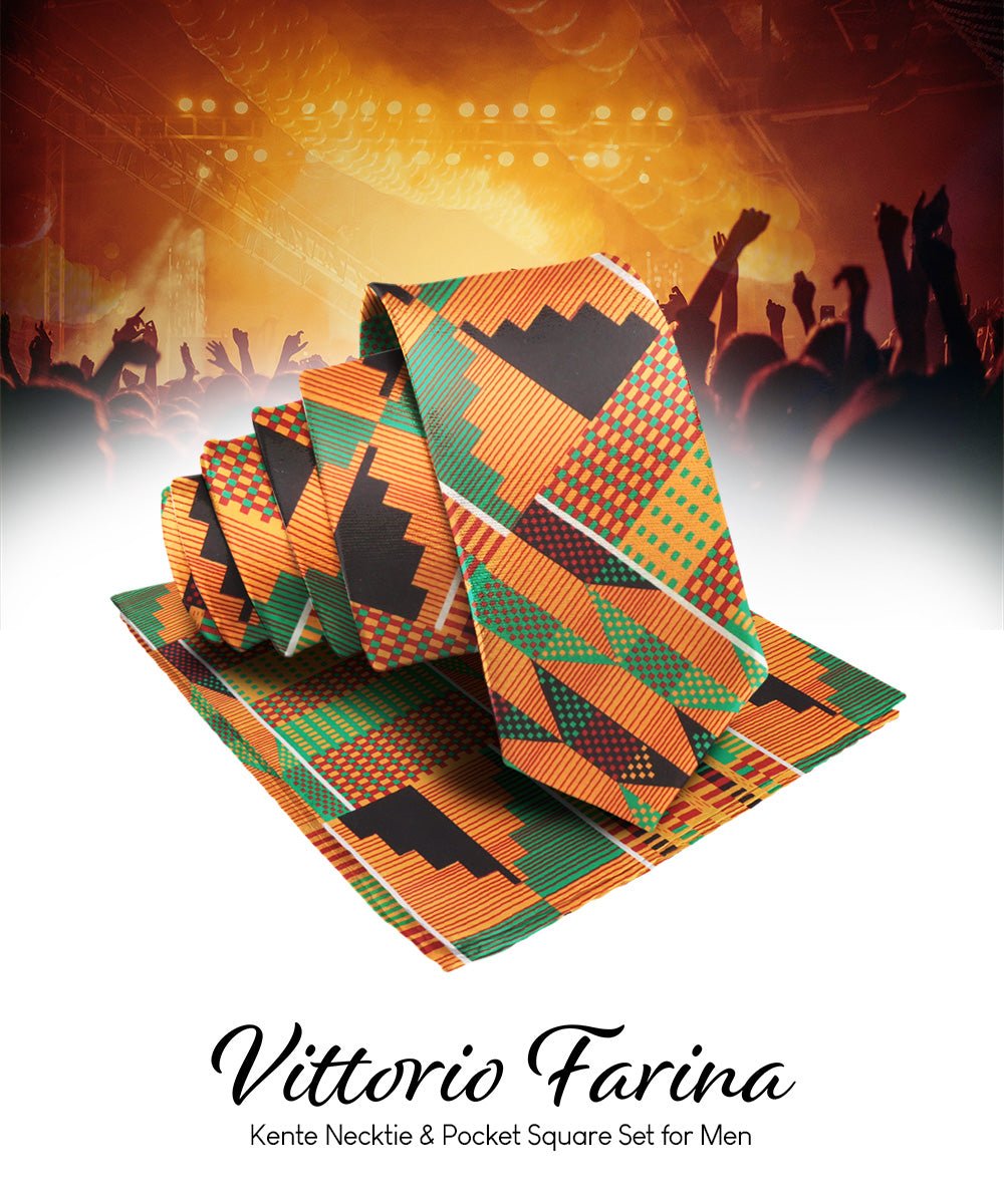 Vittorio Farina Kente Necktie &amp; Pocket Square - NH - K_Kente #3 - Classy Cufflinks