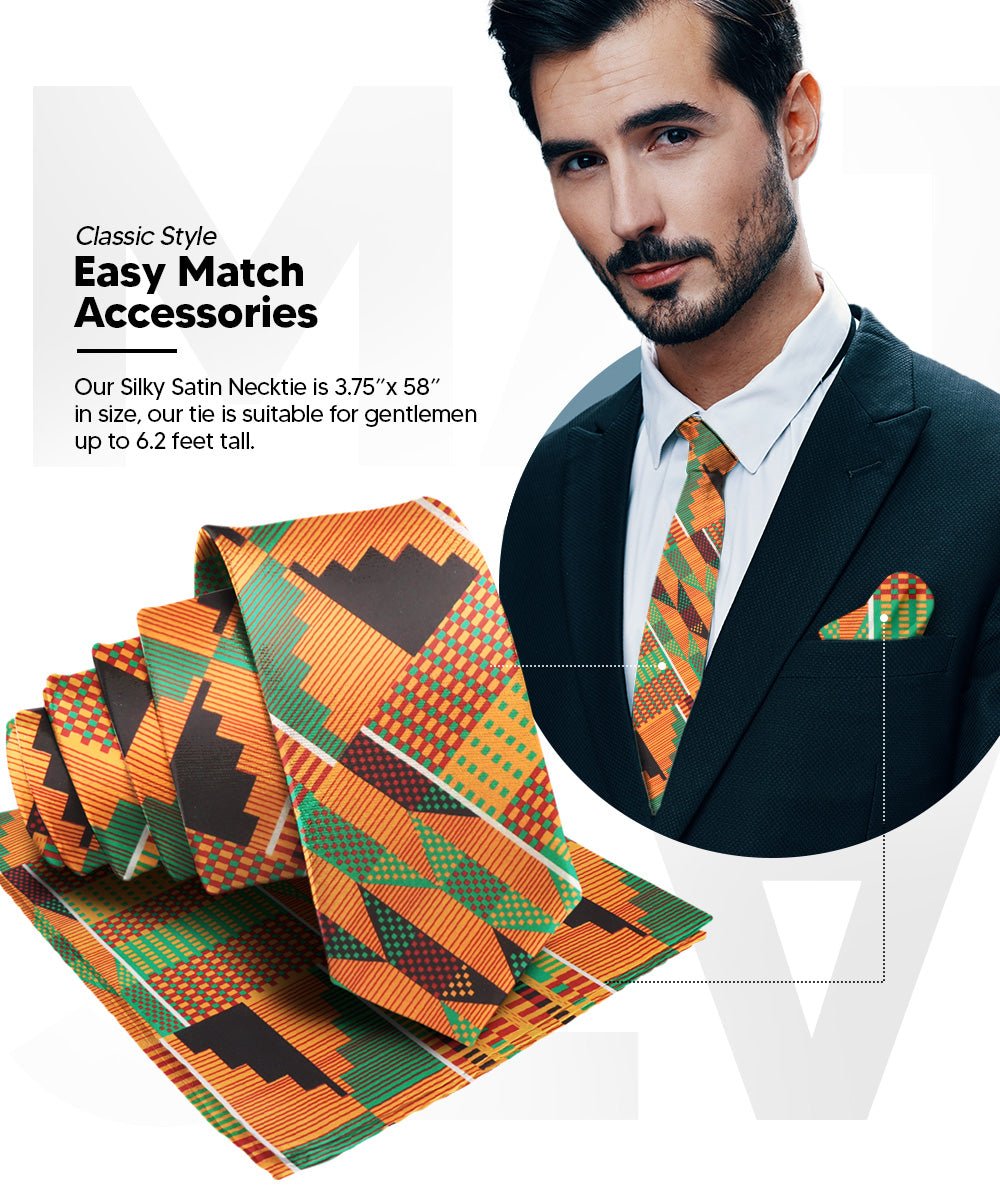 Vittorio Farina Kente Necktie &amp; Pocket Square - NH - K_Kente #3 - Classy Cufflinks