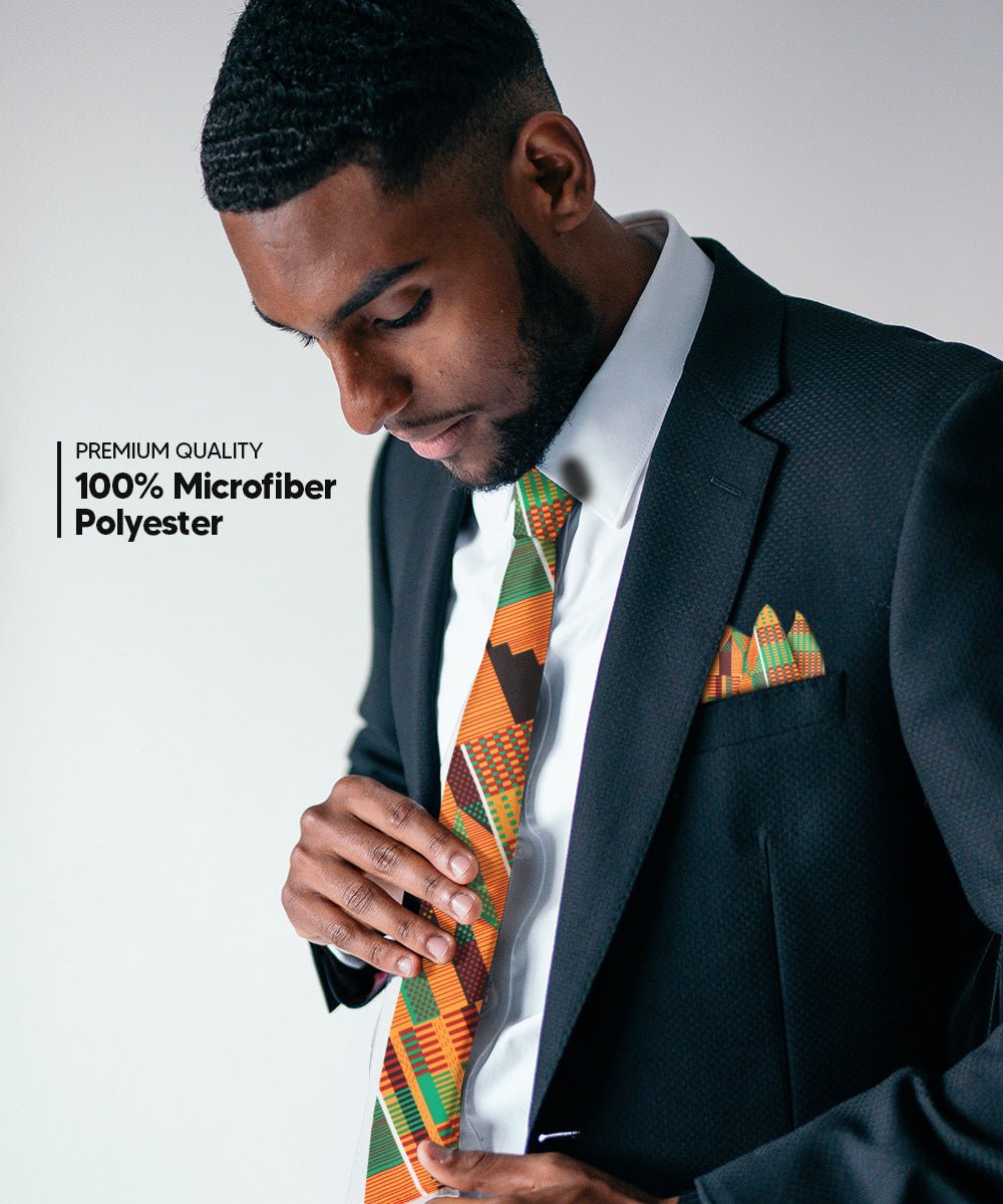 Vittorio Farina Kente Necktie &amp; Pocket Square - NH - K_Kente #3 - Classy Cufflinks