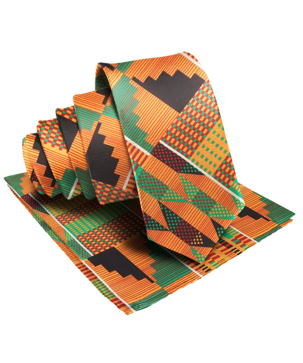 Vittorio Farina Kente Necktie &amp; Pocket Square - NH - K_Kente #3 - Classy Cufflinks