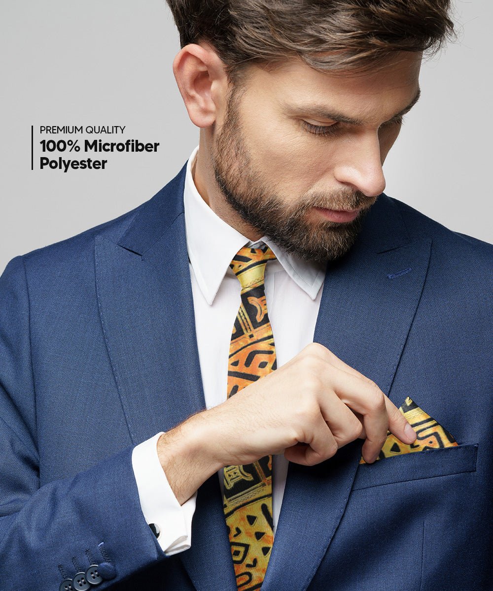 Vittorio Farina Men's Kente Satin Necktie &amp; Pocket Square - NH - K_Kente 4 - Classy Cufflinks