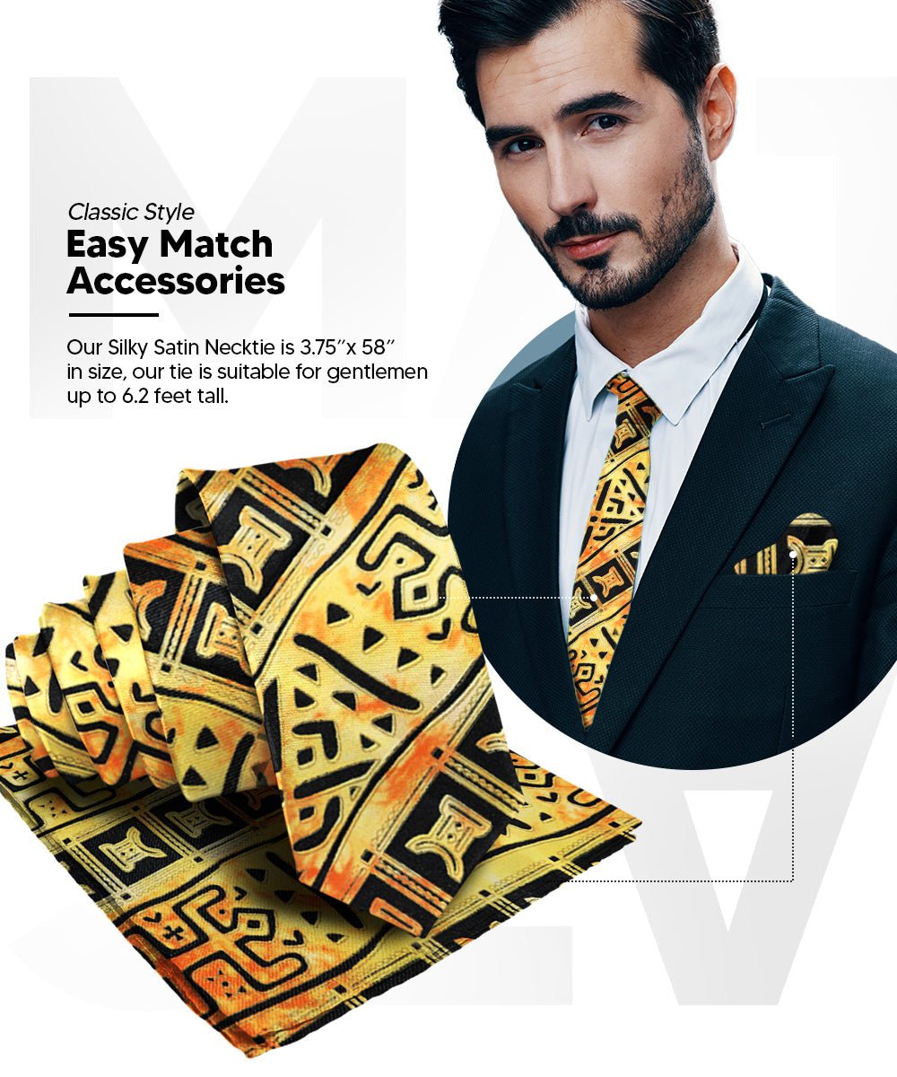 Vittorio Farina Men's Kente Satin Necktie &amp; Pocket Square - NH - K_Kente 4 - Classy Cufflinks
