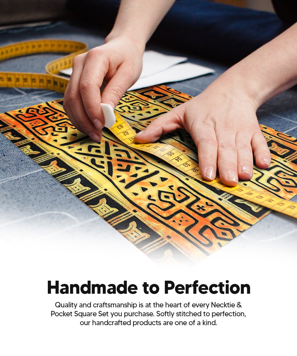 Vittorio Farina Men's Kente Satin Necktie &amp; Pocket Square - NH - K_Kente 4 - Classy Cufflinks