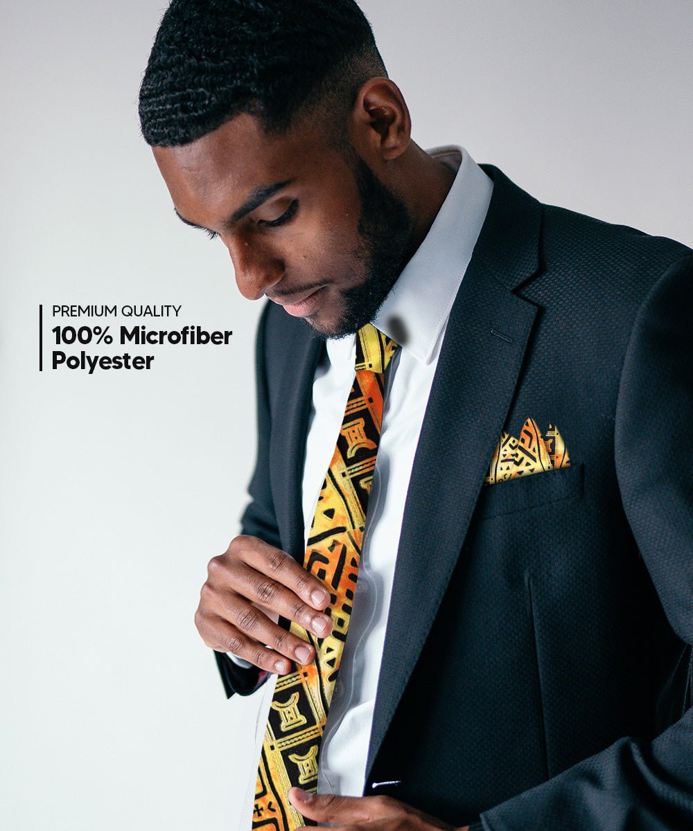 Vittorio Farina Men's Kente Satin Necktie &amp; Pocket Square - NH - K_Kente 4 - Classy Cufflinks
