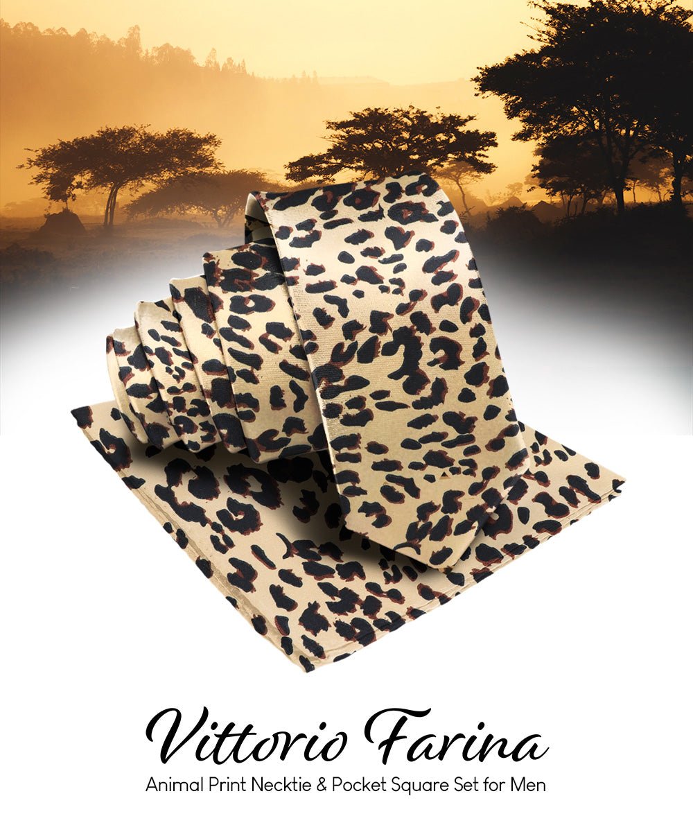 Vittorio Farina Kente Necktie &amp; Pocket Square - NH - K_Leopard - Classy Cufflinks
