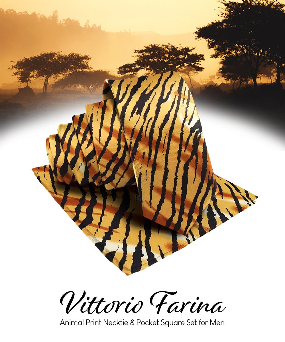 Vittorio Farina Kente Necktie &amp; Pocket Square - NH - K_Tiger - Classy Cufflinks