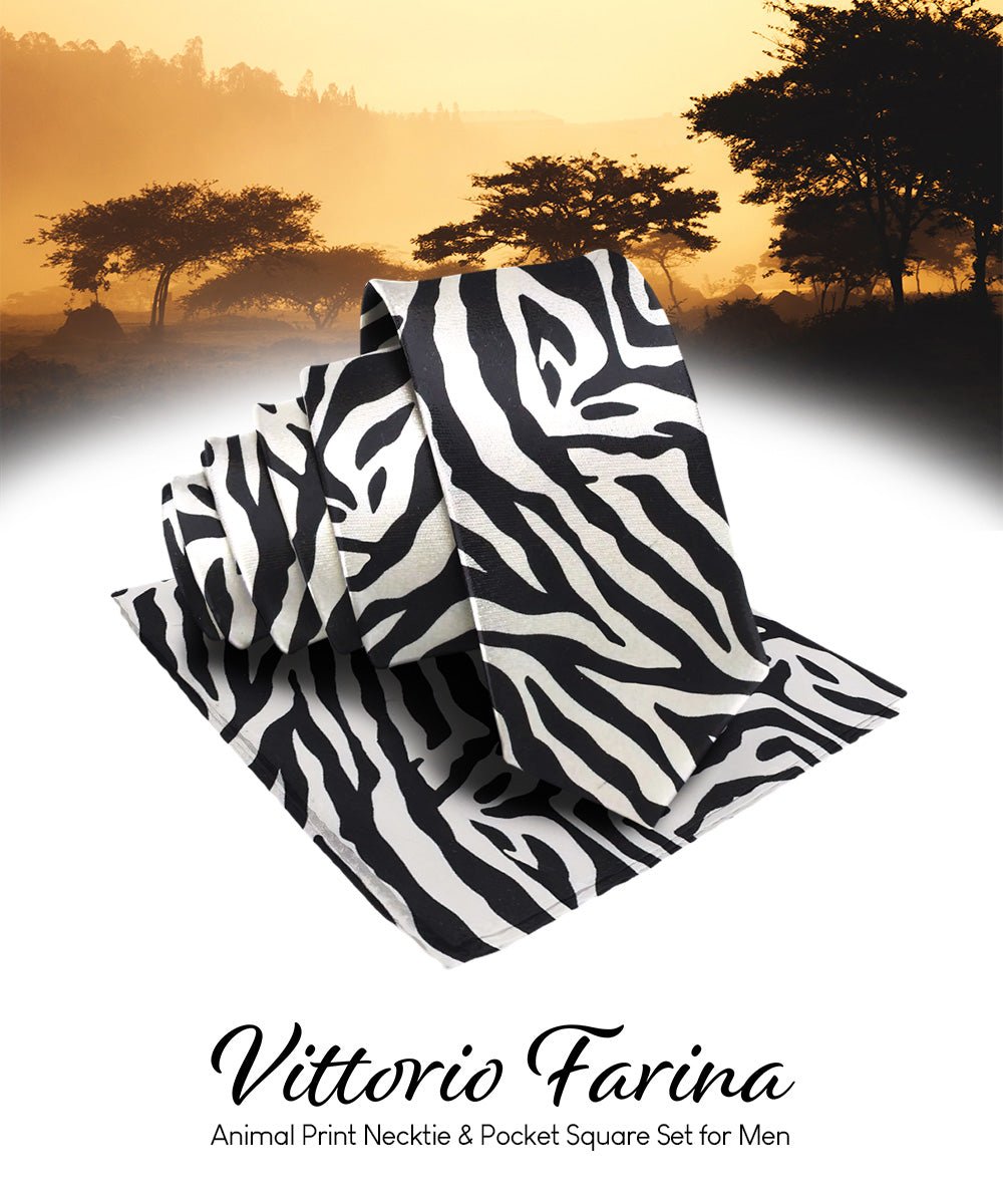 Vittorio Farina Kente Necktie &amp; Pocket Square - NH - K_Zebra - Classy Cufflinks