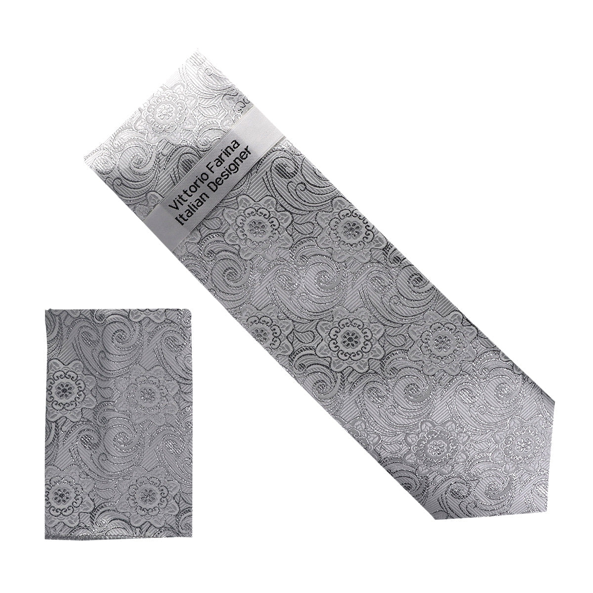 Vittorio Farina Men's Metallic Necktie &amp; Pocket Square - NH - M_33 - Classy Cufflinks