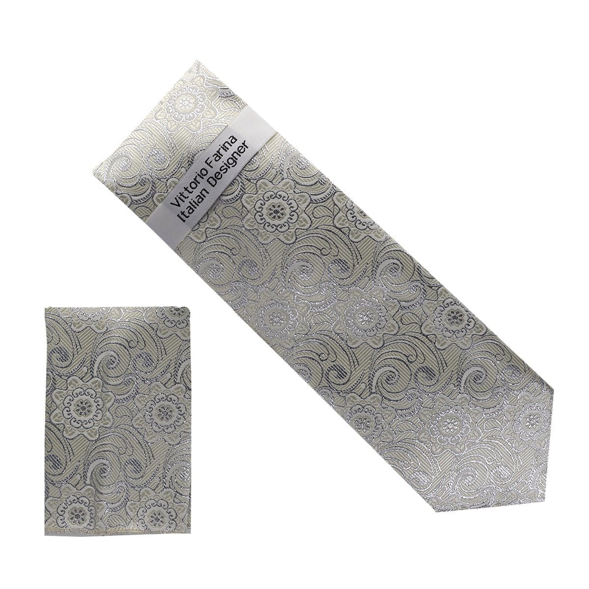 Vittorio Farina Men's Metallic Necktie &amp; Pocket Square - NH - M_34 - Classy Cufflinks