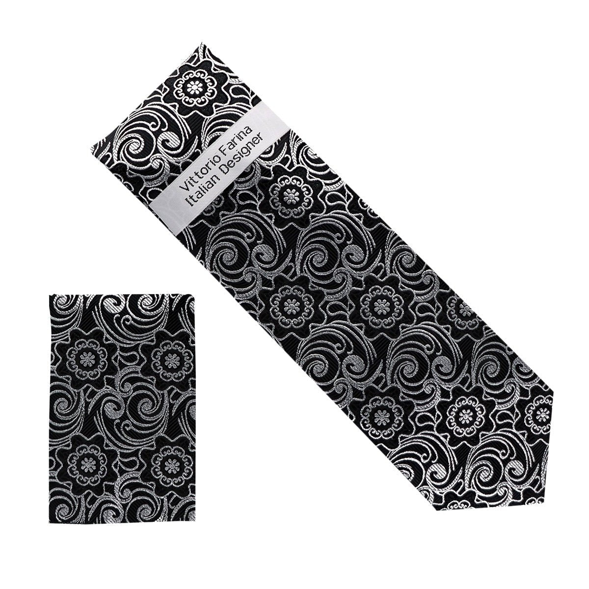 Vittorio Farina Men's Metallic Necktie &amp; Pocket Square - NH - M_35 - Classy Cufflinks