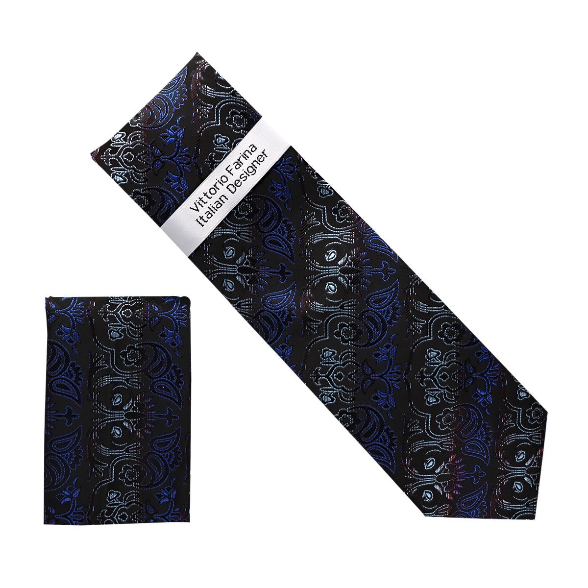 Vittorio Farina Men's Metallic Necktie &amp; Pocket Square - NH - M_43 - Classy Cufflinks