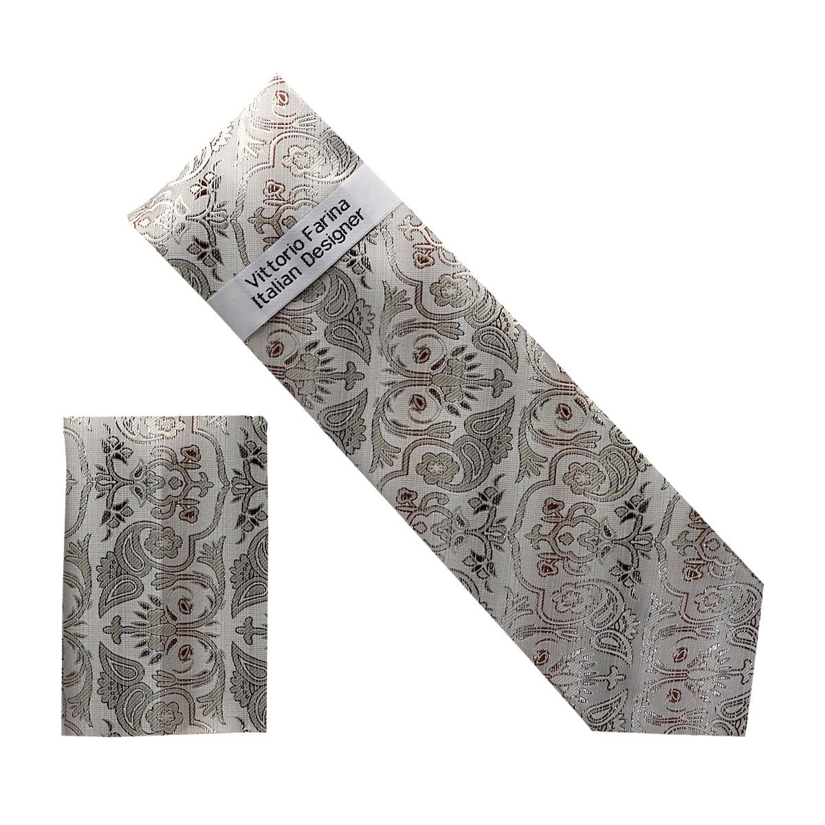 Vittorio Farina Men's Metallic Necktie &amp; Pocket Square - NH - M_44 - Classy Cufflinks