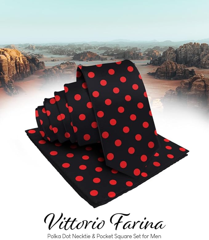 Vittorio Farina Polka Dot Necktie & Pocket Square - NH-PD_03_RED_BLACK - Classy Cufflinks