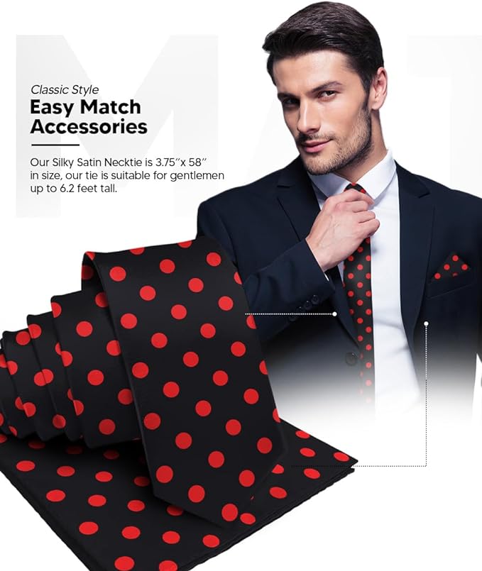 Vittorio Farina Polka Dot Necktie & Pocket Square - NH-PD_03_RED_BLACK - Classy Cufflinks