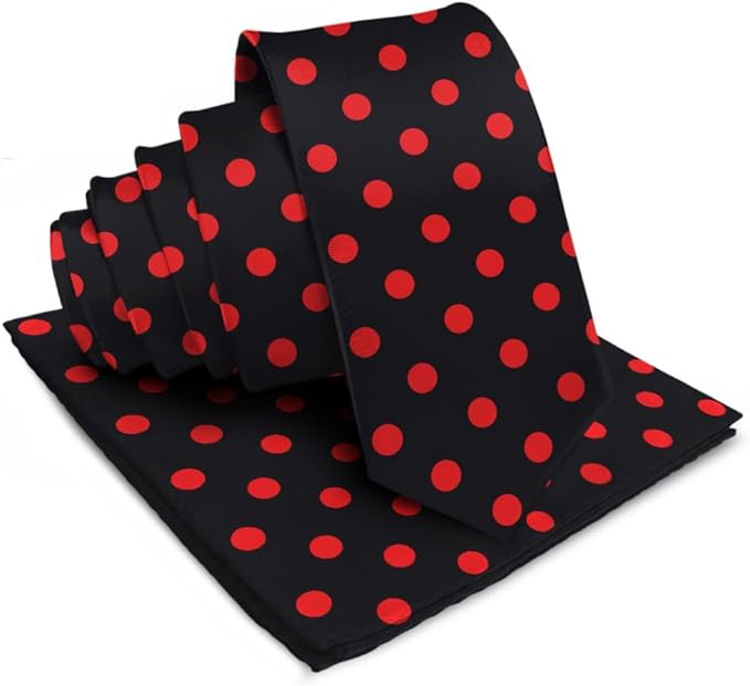 Vittorio Farina Polka Dot Necktie & Pocket Square - NH-PD_03_RED_BLACK - Classy Cufflinks