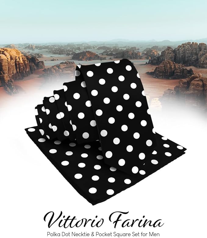 Vittorio Farina Polka Dot Necktie &amp; Pocket Square - NH-PD_05_WHITE_BLACK - Classy Cufflinks
