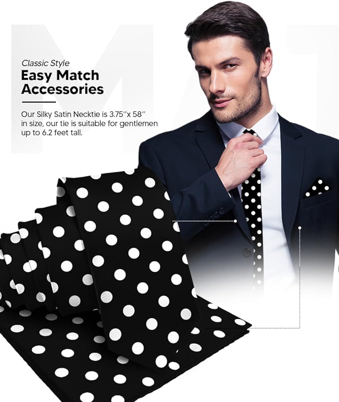 Vittorio Farina Polka Dot Necktie &amp; Pocket Square - NH-PD_05_WHITE_BLACK - Classy Cufflinks