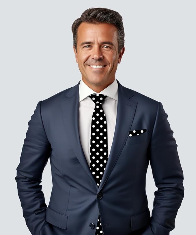 Vittorio Farina Polka Dot Necktie &amp; Pocket Square - NH-PD_05_WHITE_BLACK - Classy Cufflinks