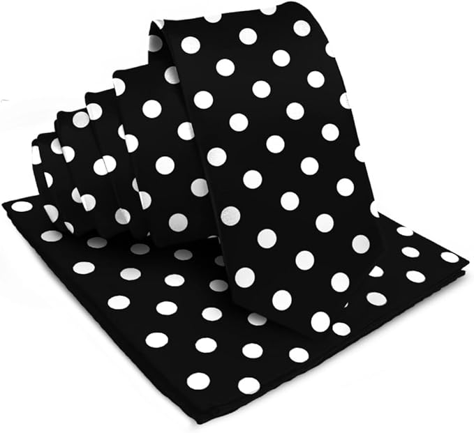 Vittorio Farina Polka Dot Necktie &amp; Pocket Square - NH-PD_05_WHITE_BLACK - Classy Cufflinks