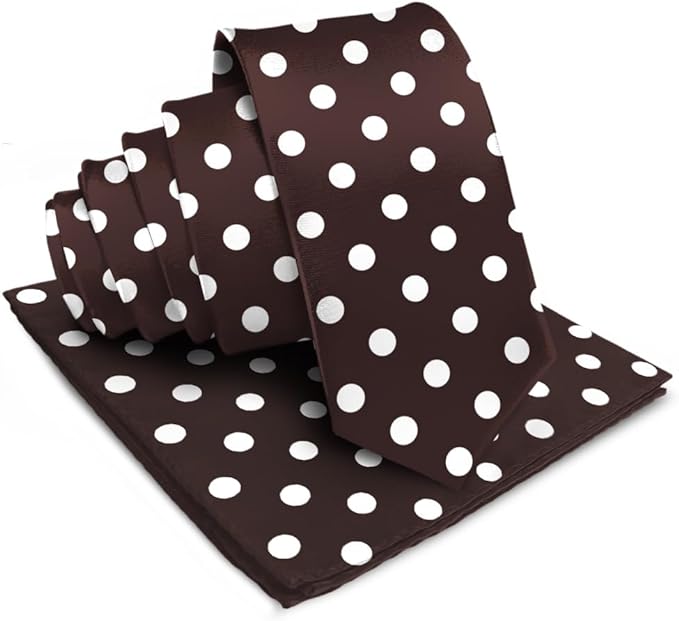 Vittorio Farina Polka Dot Necktie &amp; Pocket Square - NH-PD_07_IVORY_BROWN - Classy Cufflinks