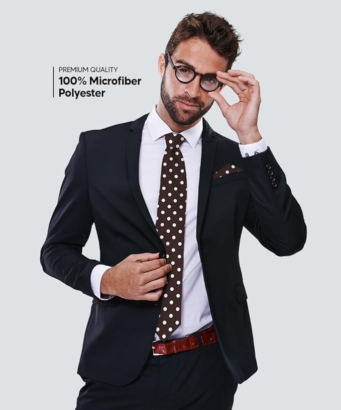 Vittorio Farina Polka Dot Necktie & Pocket Square - NH-PD_07_IVORY_BROWN - Classy Cufflinks