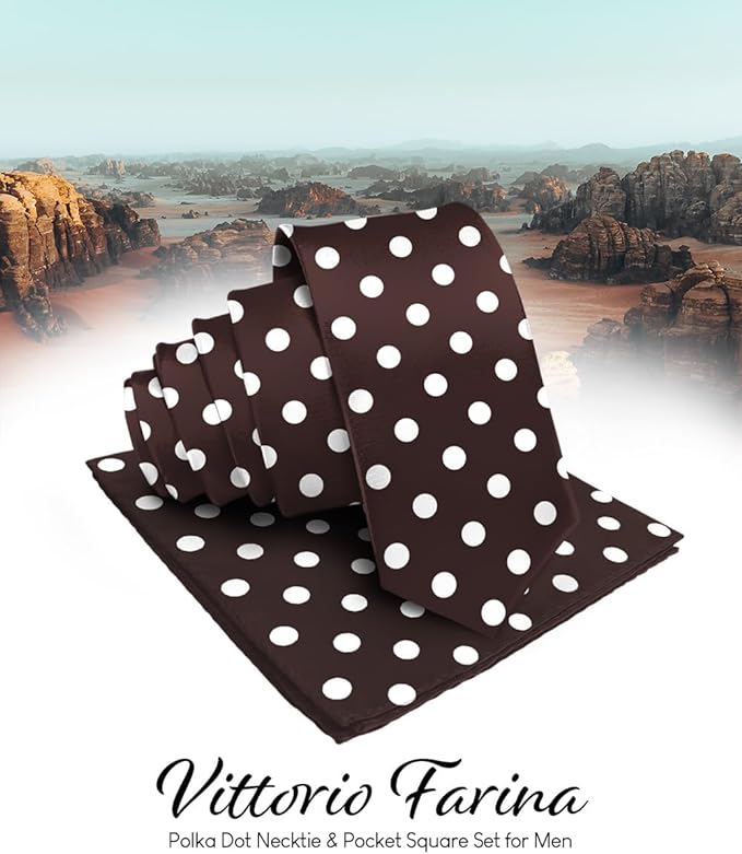 Vittorio Farina Polka Dot Necktie & Pocket Square - NH-PD_07_IVORY_BROWN - Classy Cufflinks