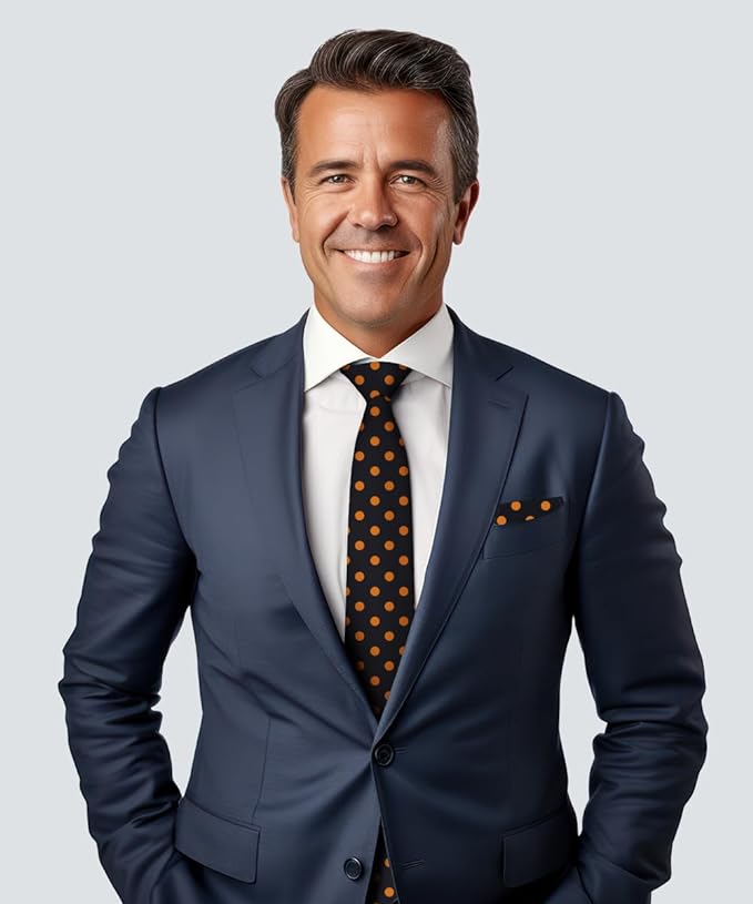 Vittorio Farina Polka Dot Necktie &amp; Pocket Square - NH-PD_10_GOLD_BLACK - Classy Cufflinks